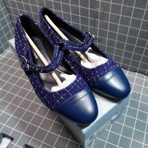 C Paravano Ballet Mary Jane Round Toe Flats Size 6 Navy Blue